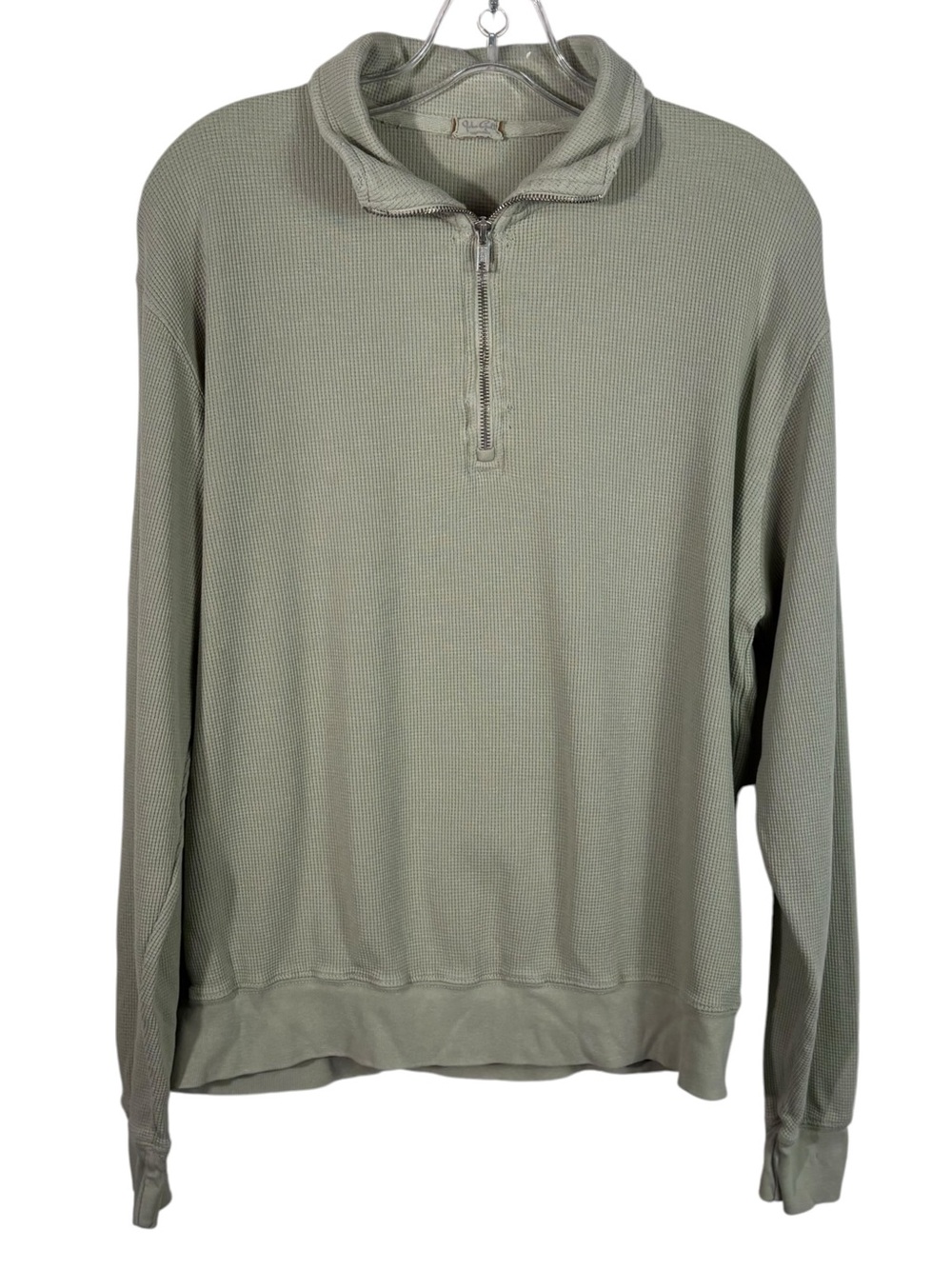 Brandy Melville John Galt Light Green Waffle Knit Thermal Quarter Zip Sweatshirt
